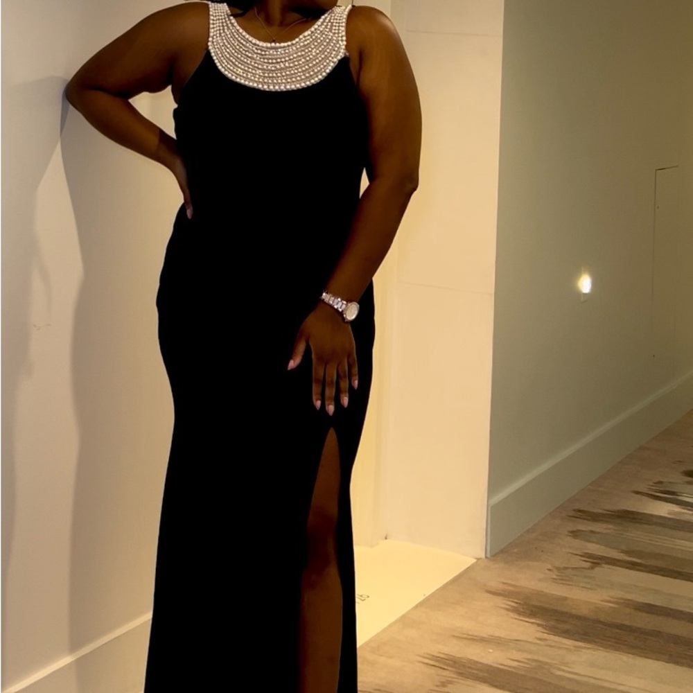 Fashion Nova Black Maxi Dress with Pearl Accents